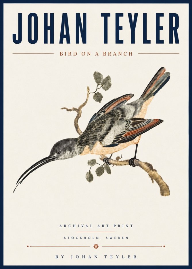 Johan Teyler Bird on a Branch No6 - Juliste
