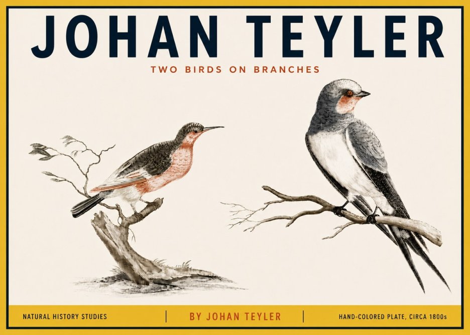 Johan Teyler Two Birds on Branches No5 - Juliste