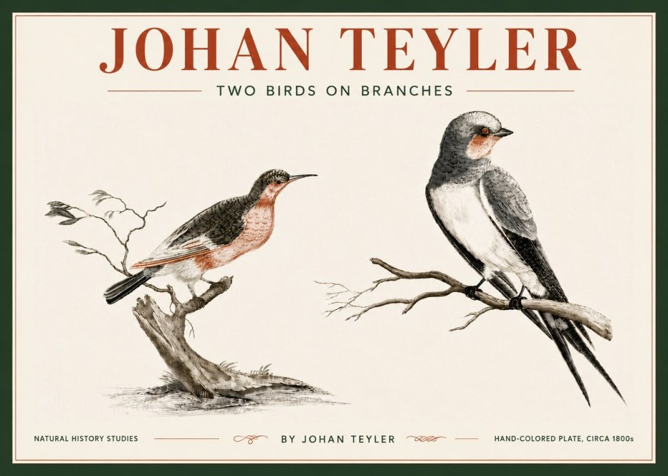 Johan Teyler Two Birds on Branches No6 - Juliste