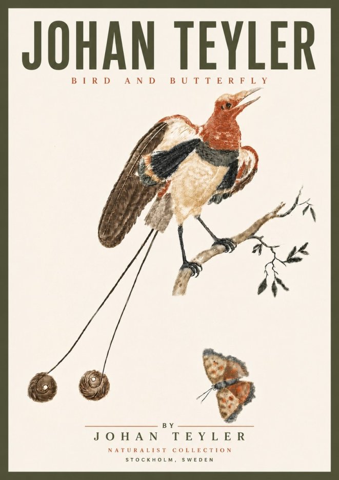 Johan Teyler Bird and Butterfly No6 - Juliste