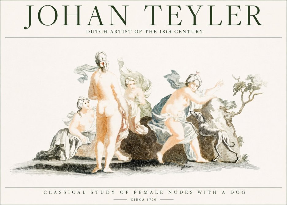 Johan Teyler Classical Study of Female Nudes with a Dog No1 - Juliste