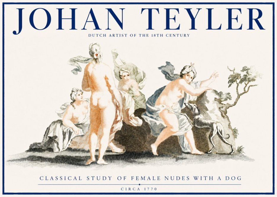 Johan Teyler Classical Study of Female Nudes with a Dog No2 - Juliste