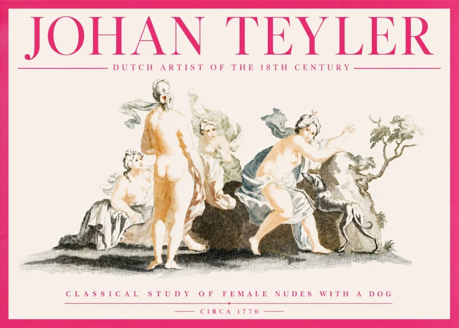 Johan Teyler Classical Study of Female Nudes with a Dog No4 - Juliste