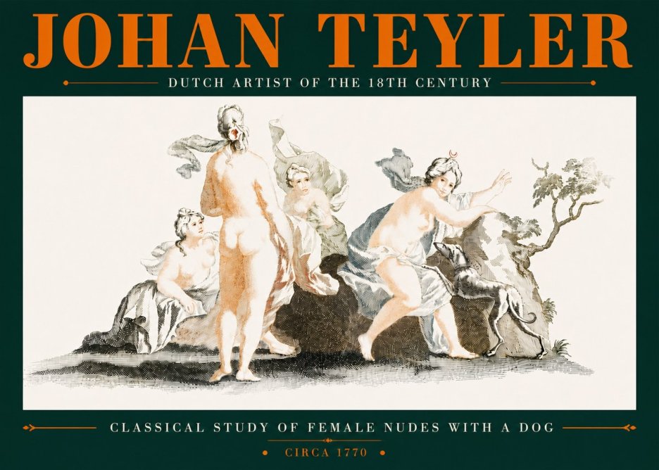 Johan Teyler Classical Study of Female Nudes with a Dog No5 - Juliste