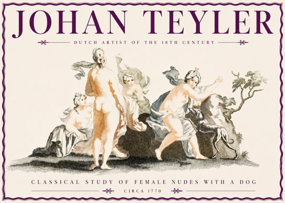 Johan Teyler Classical Study of Female Nudes with a Dog No6 - Juliste