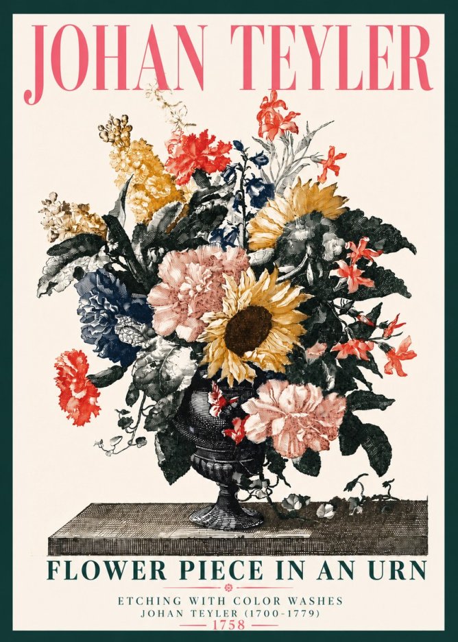 Johan Teyler Flower Piece in an Urn I No4 - Juliste