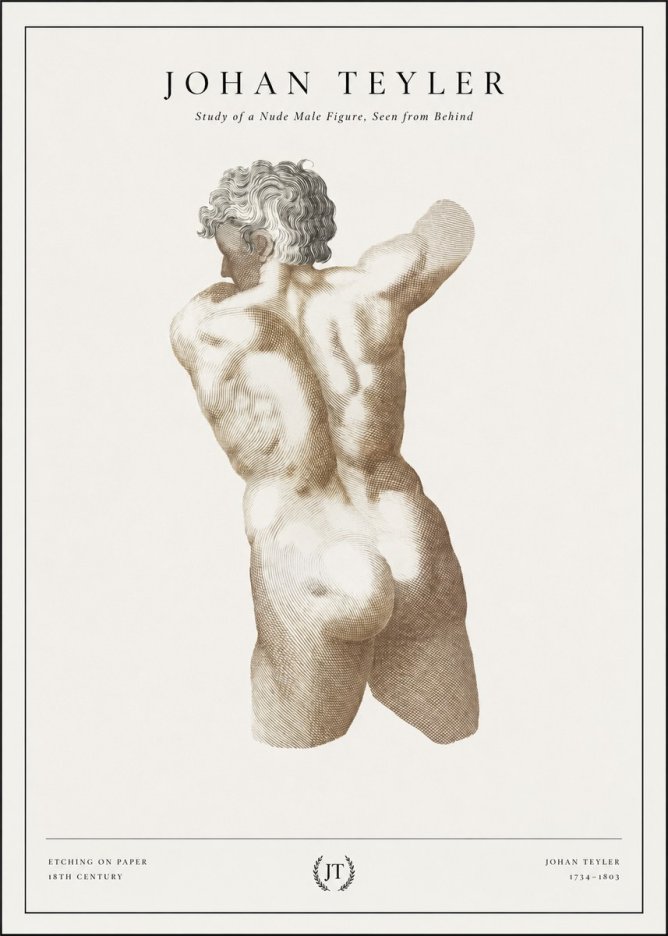 Johan Teyler Study of a Nude Male Figure, Seen from Behind No1 - Juliste