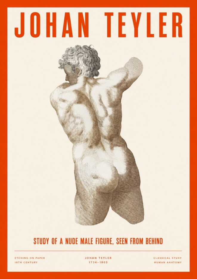 Johan Teyler Study of a Nude Male Figure, Seen from Behind No2 - Juliste