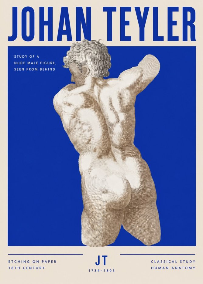 Johan Teyler Study of a Nude Male Figure, Seen from Behind No3 - Juliste