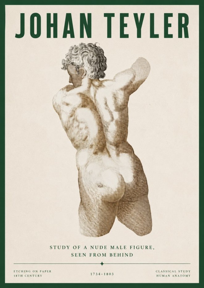 Johan Teyler Study of a Nude Male Figure, Seen from Behind No4 - Juliste