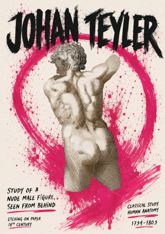 Johan Teyler Study of a Nude Male Figure, Seen from Behind No5 - Juliste