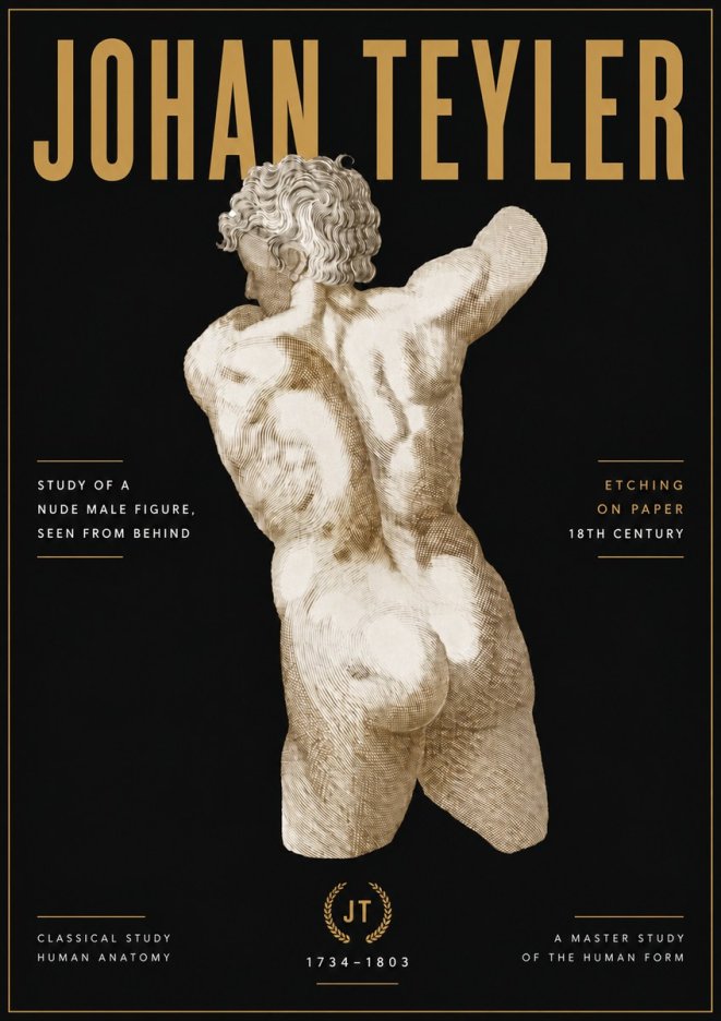 Johan Teyler Study of a Nude Male Figure, Seen from Behind No6 - Juliste