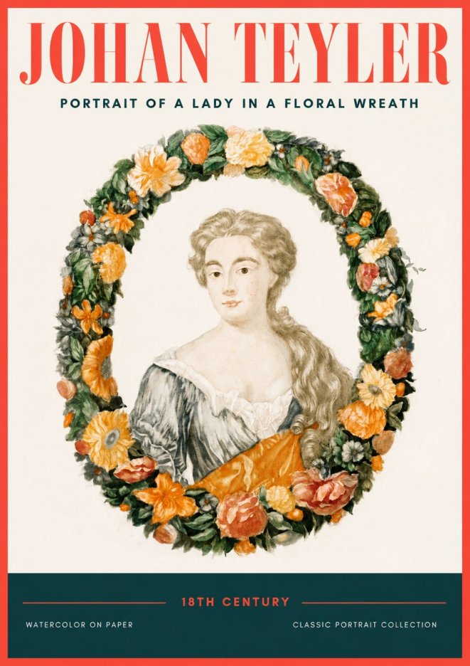 Johan Teyler Portrait of a Lady in a Floral Wreath No2 - Juliste