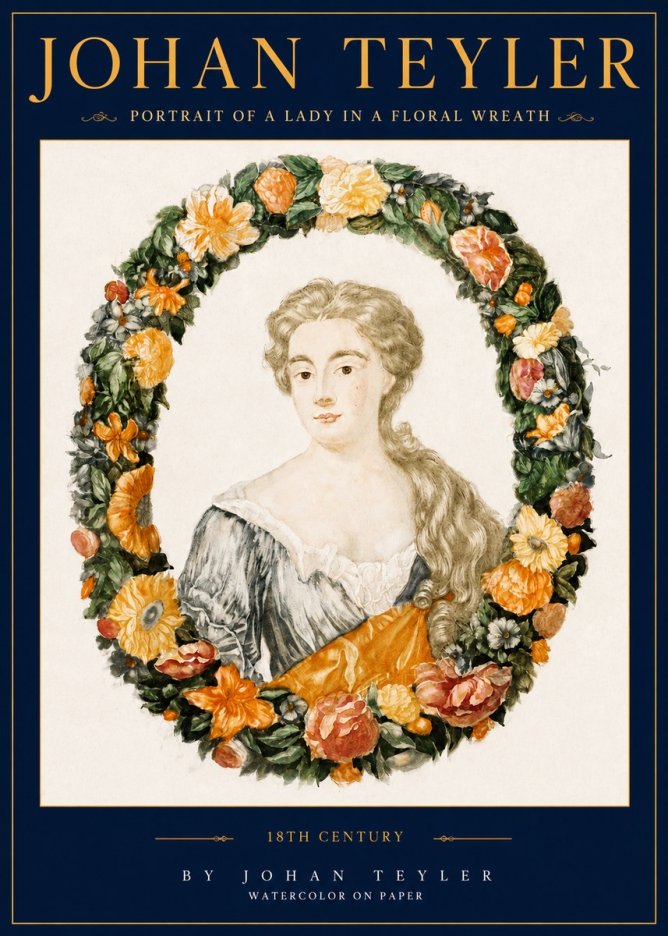 Johan Teyler Portrait of a Lady in a Floral Wreath No3 - Juliste