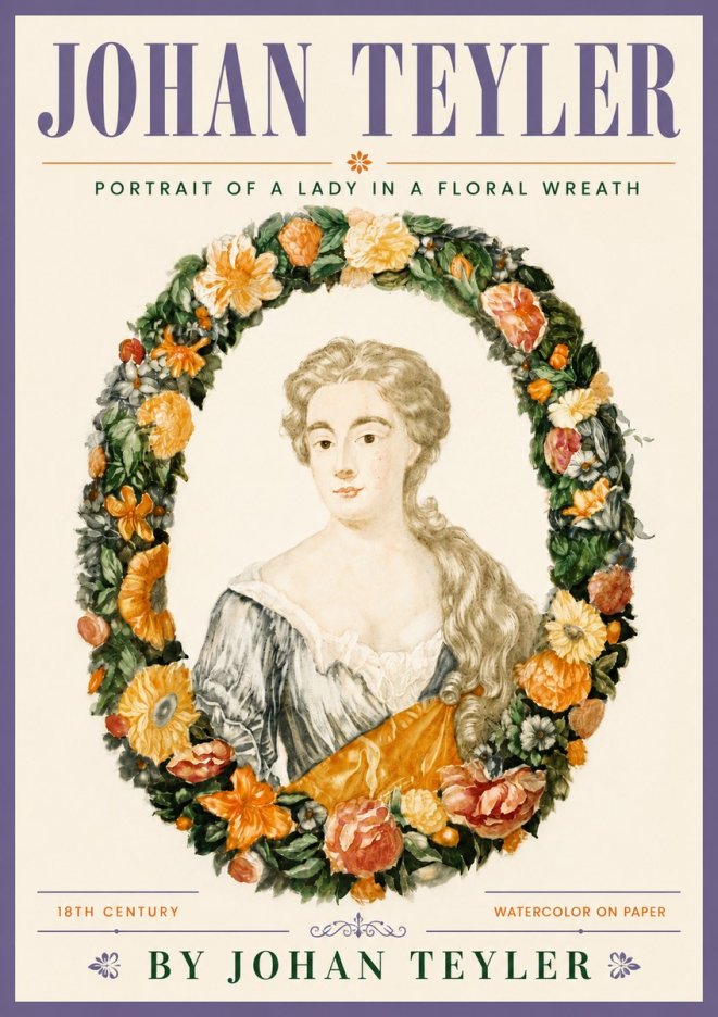Johan Teyler Portrait of a Lady in a Floral Wreath No6 - Juliste
