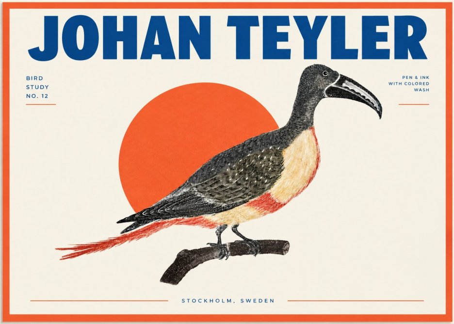 Johan Teyler Bird Study No. 12 - Original Drawing No2 - Juliste
