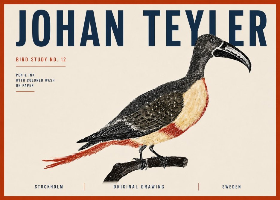 Johan Teyler Bird Study No. 12 - Original Drawing No6 - Juliste