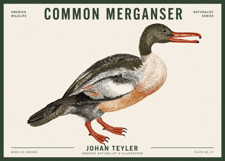 Johan Teyler Common Merganser No3 - Juliste