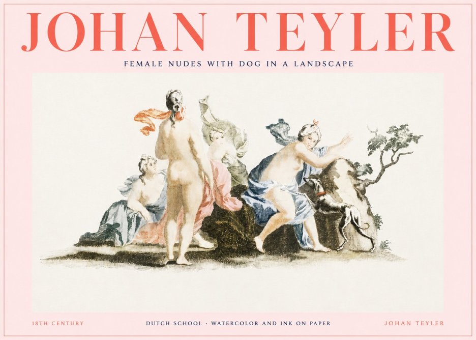 Johan Teyler Nudi Femminili Con Cane in Paesaggio No3 - Juliste
