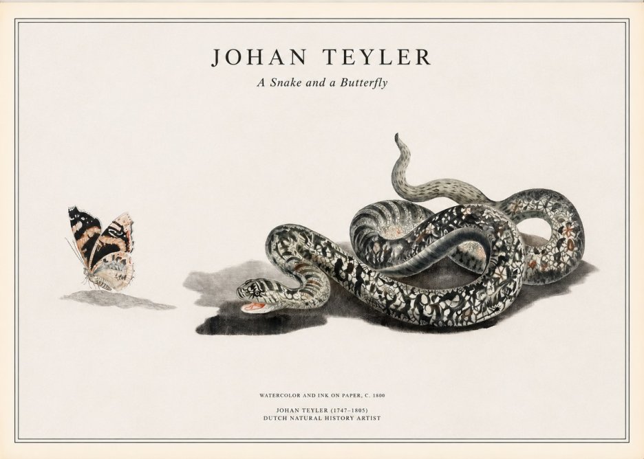 Johan Teyler Snake and Butterfly No2 - Juliste