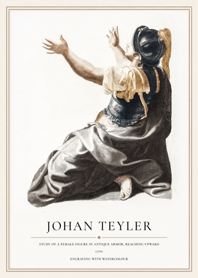 Johan Teyler Study of a Female Figure in Antique Armor, Reaching Upward No1 - Juliste