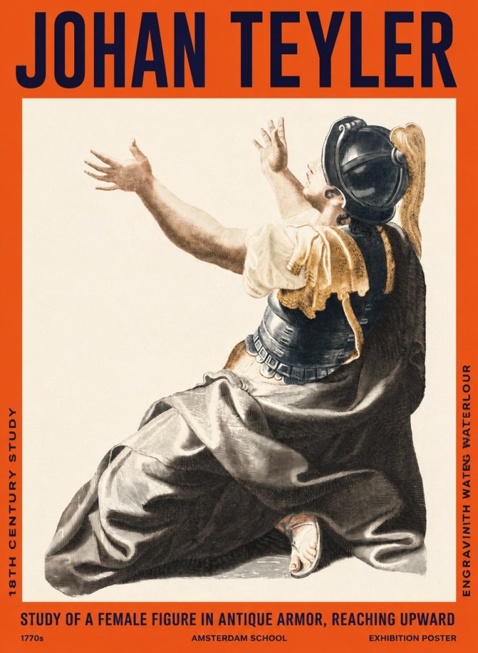 Johan Teyler Study of a Female Figure in Antique Armor, Reaching Upward No2 - Juliste