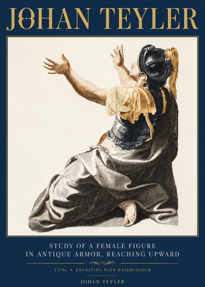 Johan Teyler Study of a Female Figure in Antique Armor, Reaching Upward No6 - Juliste