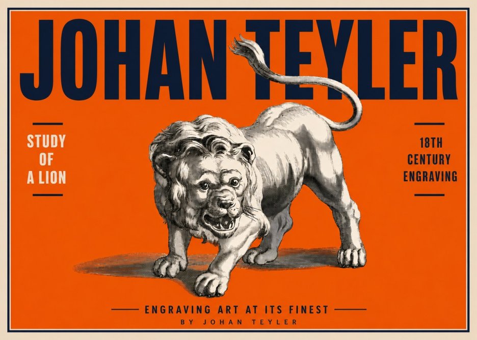 Johan Teyler Study of a Lion No4 - Juliste