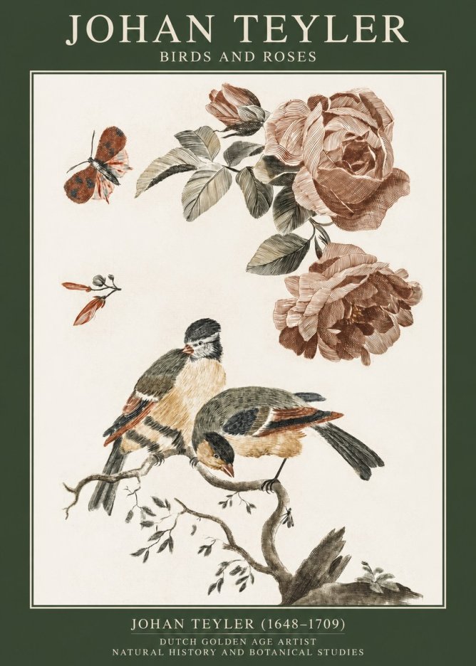 Johan Teyler Birds and Roses No1 - Juliste