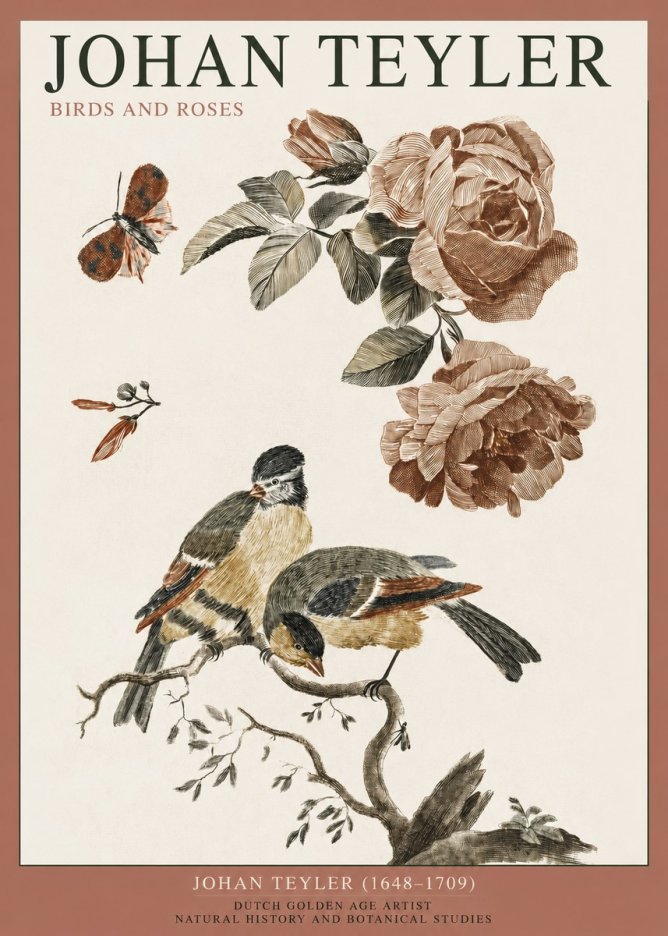 Johan Teyler Birds and Roses No2 - Juliste