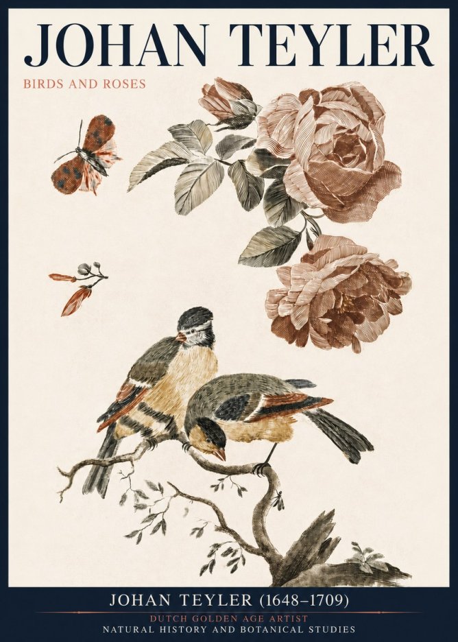 Johan Teyler Birds and Roses No3 - Juliste