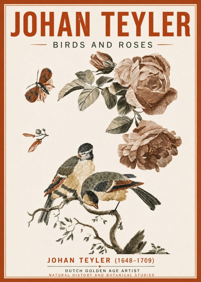 Johan Teyler Birds and Roses No5 - Juliste