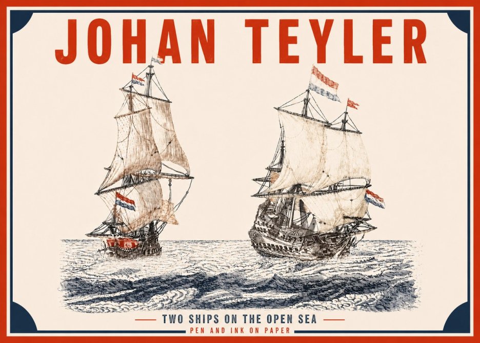 Johan Teyler Two Ships on the Open Sea No2 - Juliste