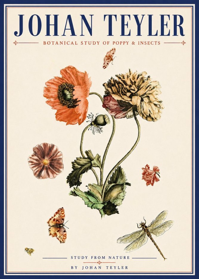 Johan Teyler Botanical Study of Poppy & Insects No6 - Juliste