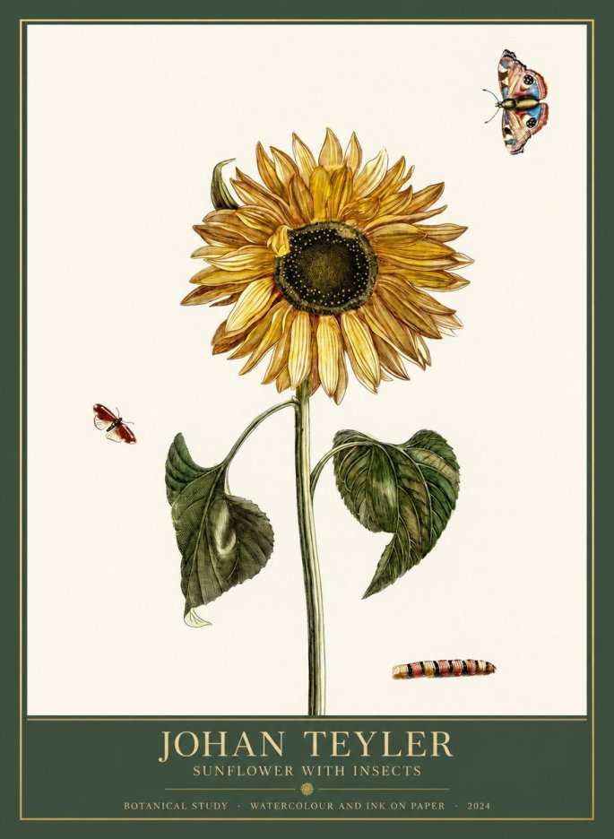 Johan Teyler Sunflower with Insects No1 - Juliste
