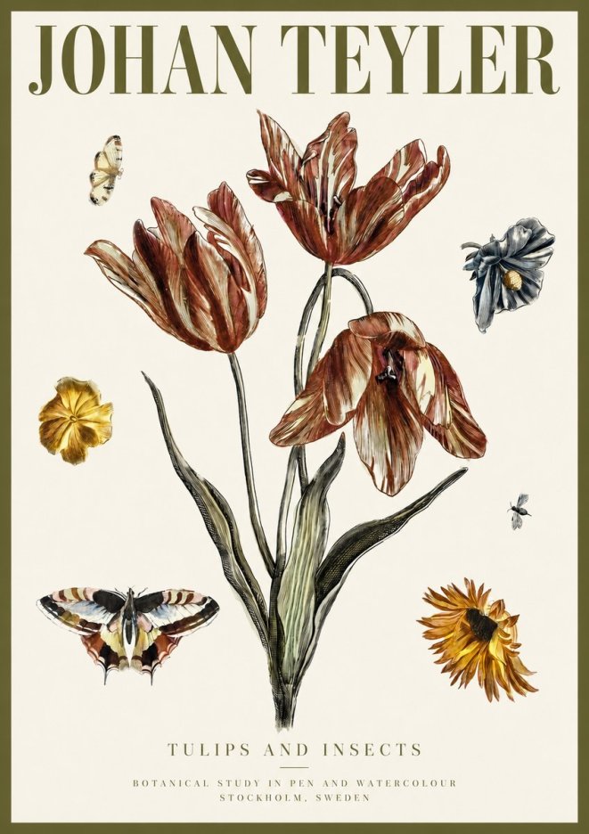 Johan Teyler Tulips and Insects No3 - Juliste