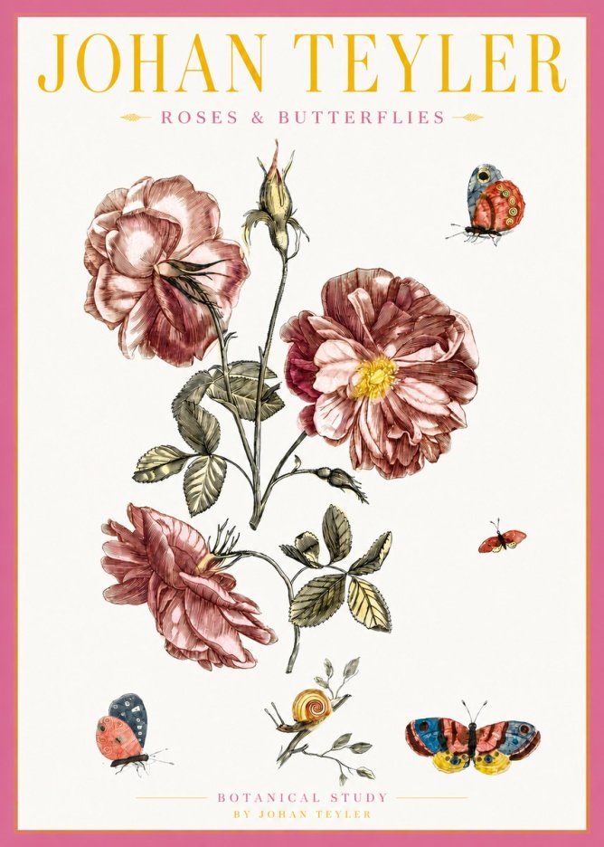 Johan Teyler Roses & Butterflies - Botanical Study No3 - Juliste