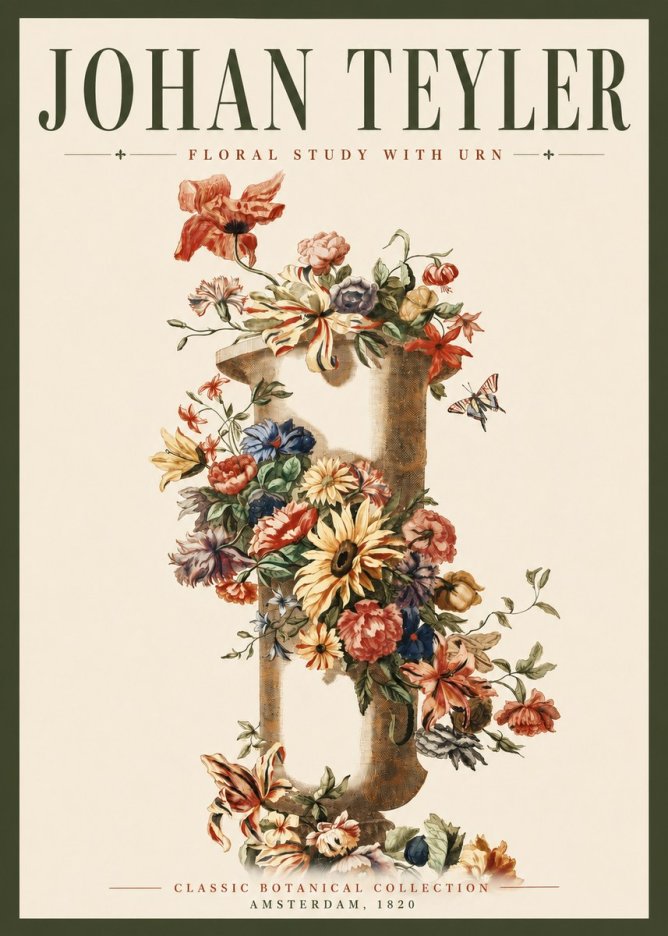 Johan Teyler Floral Study with Urn No3 - Juliste