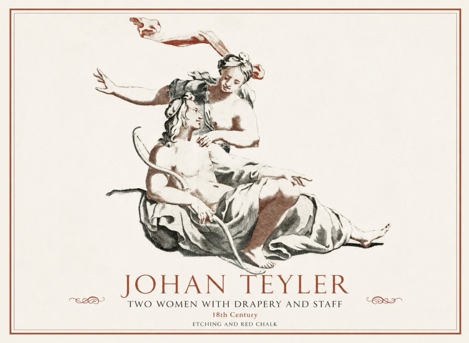 Johan Teyler Two Women with Drapery and Staff No1 - Juliste