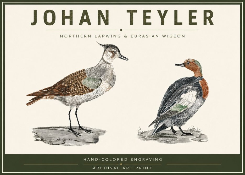 Johan Teyler Northern Lapwing & Eurasian Wigeon No6 - Juliste