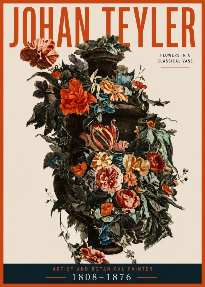 Johan Teyler Flowers in a Classical Vase No3 - Juliste