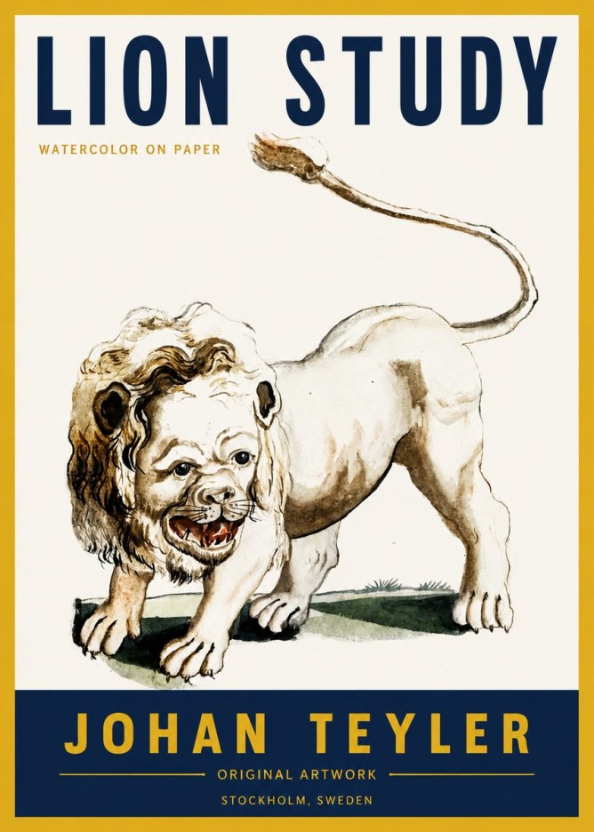 Johan Teyler Lion Study No4 - Juliste