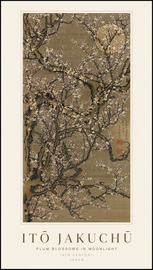 Itō Jakuchū Plum Blossoms in Moonlight No1 - Juliste