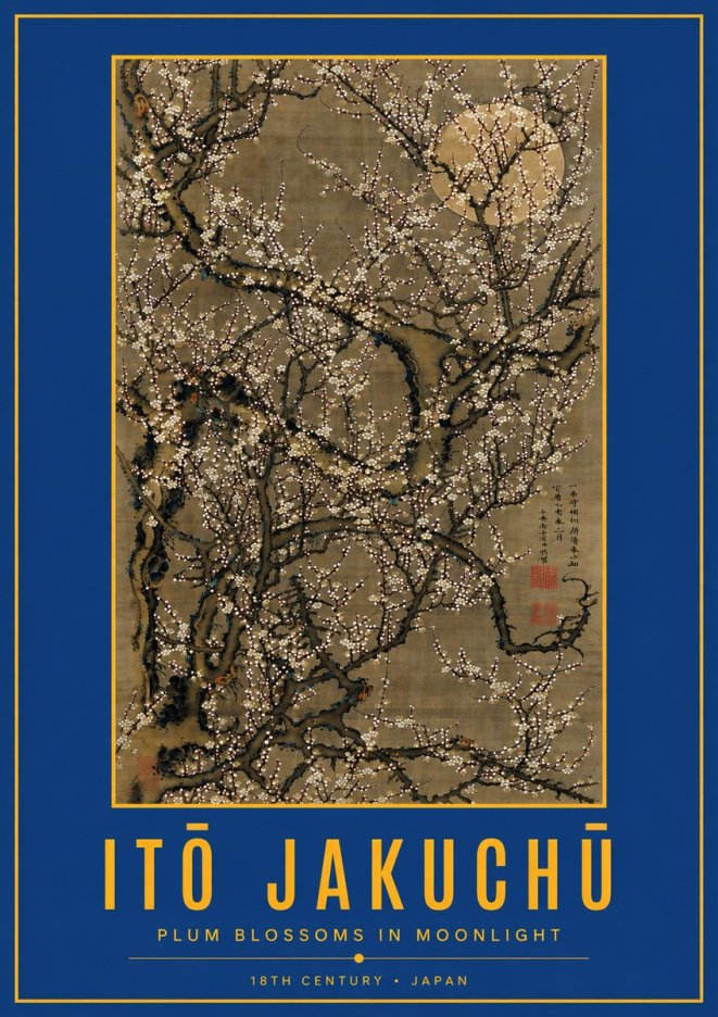Itō Jakuchū Plum Blossoms in Moonlight No3 - Juliste