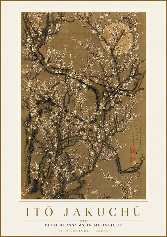Itō Jakuchū Plum Blossoms in Moonlight No4 - Juliste