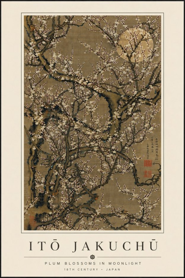 Itō Jakuchū Plum Blossoms in Moonlight No6 - Juliste