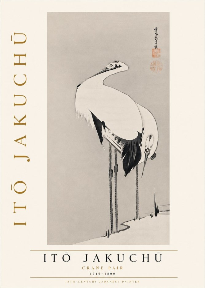Itō Jakuchū Crane Pair No5 - Juliste