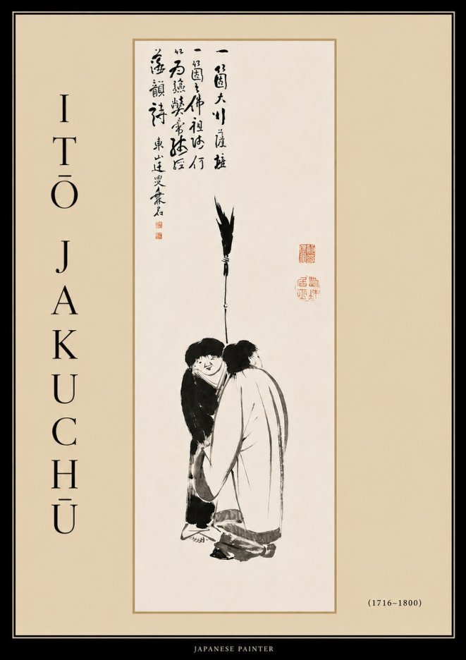 Itō Jakuchū Two Figures Holding a Staff No4 - Juliste