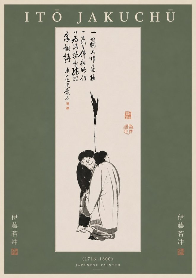 Itō Jakuchū Two Figures Holding a Staff No5 - Juliste