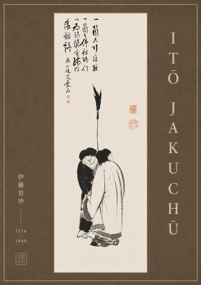 Itō Jakuchū Two Figures Holding a Staff No6 - Juliste